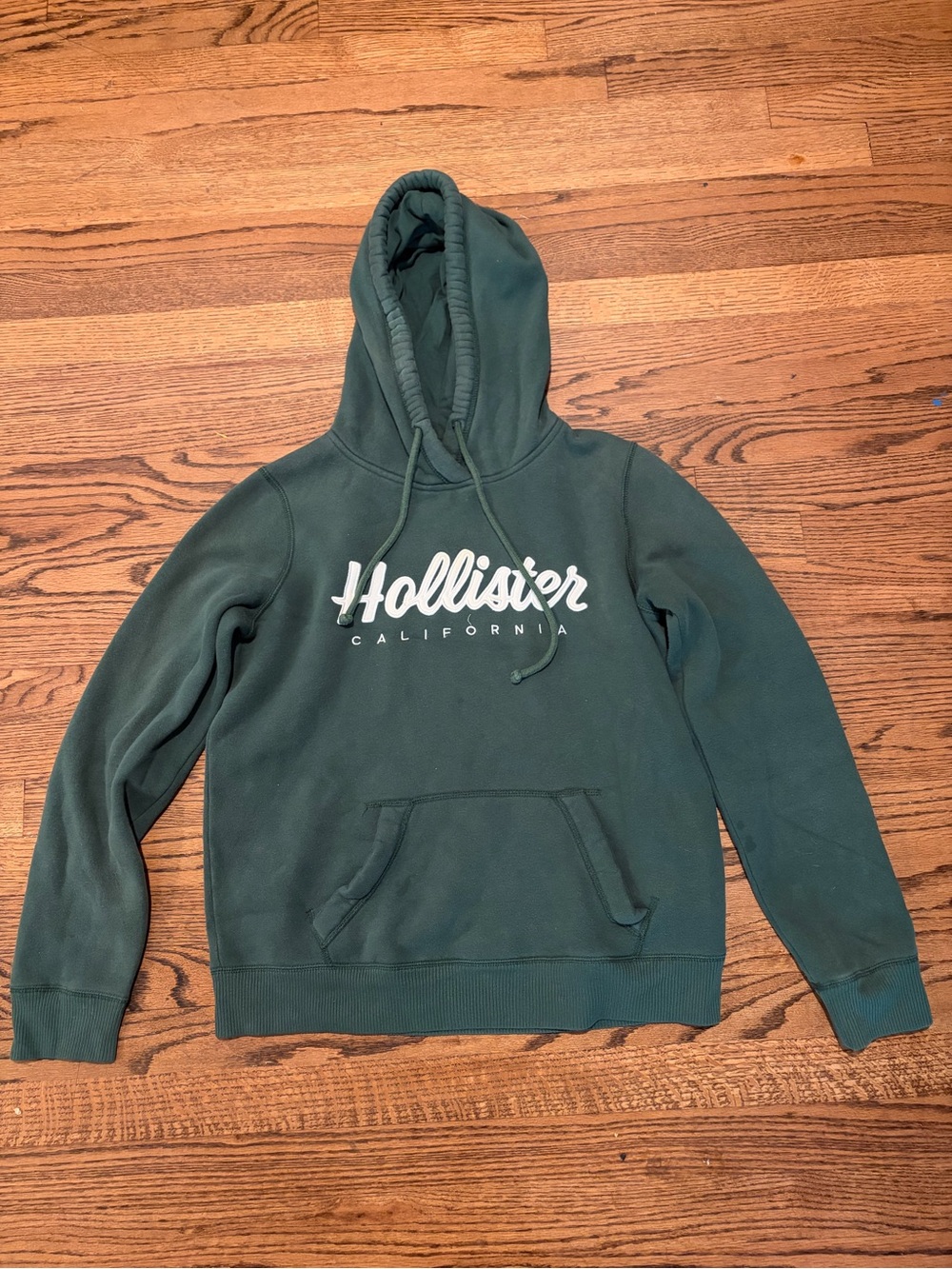 Hollister Men's Teal Pullover Hoodie with Script Logo